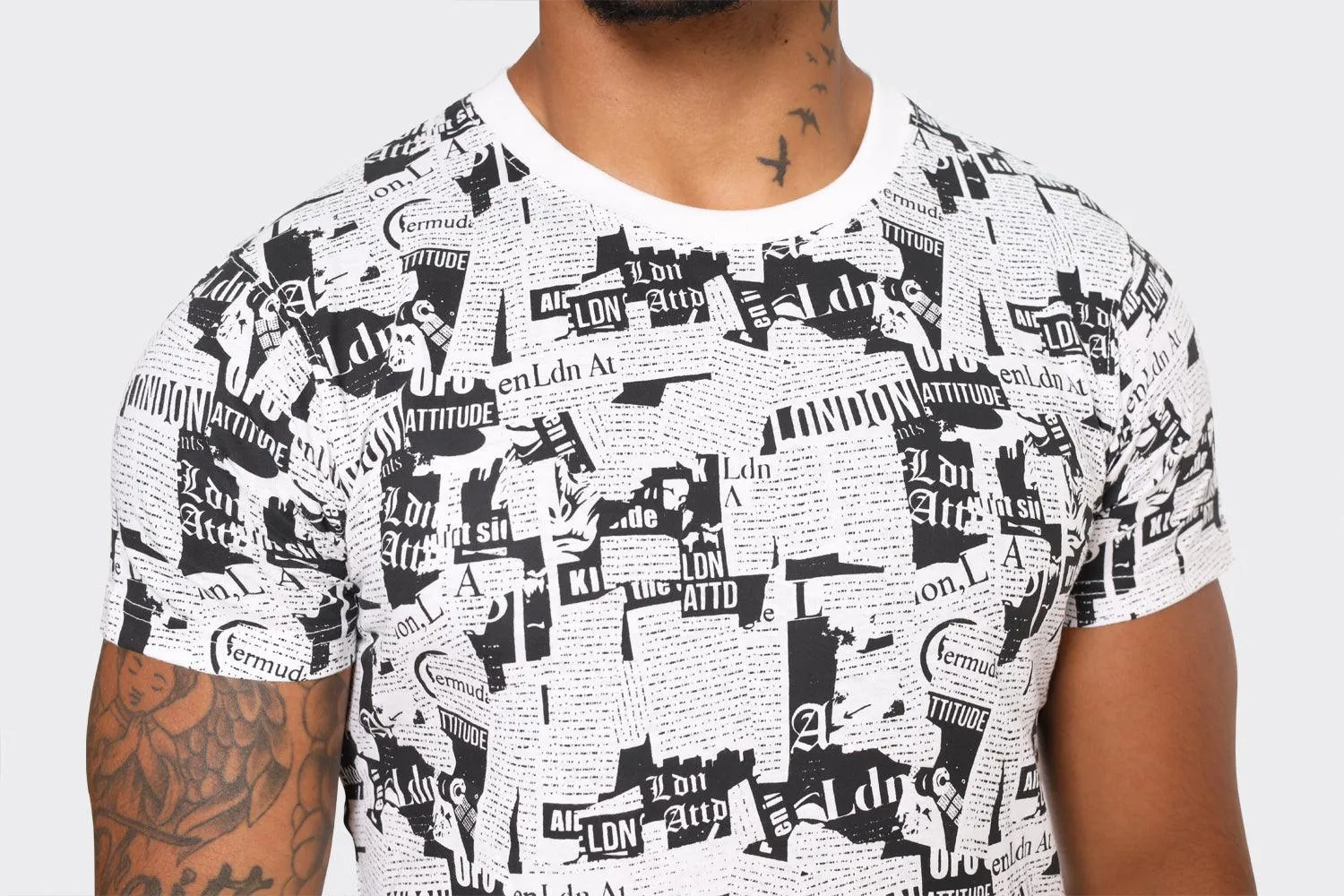 Mens Black and White Graphic Print T-Shirt  London Attitude