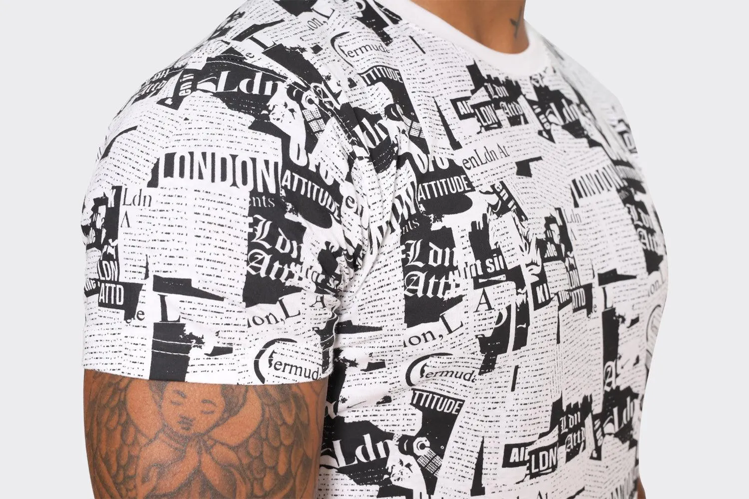 Mens Black and White Graphic Print T-Shirt  London Attitude