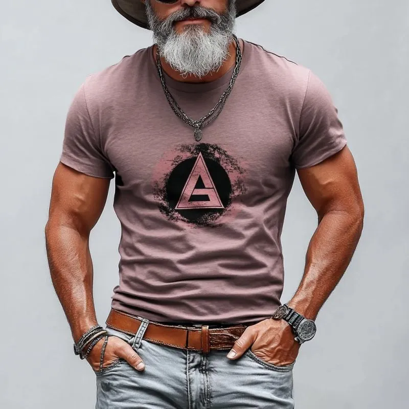 Men's Casual Round Neck Printed Slim Fit Short Sleeve T-shirt 94125557M