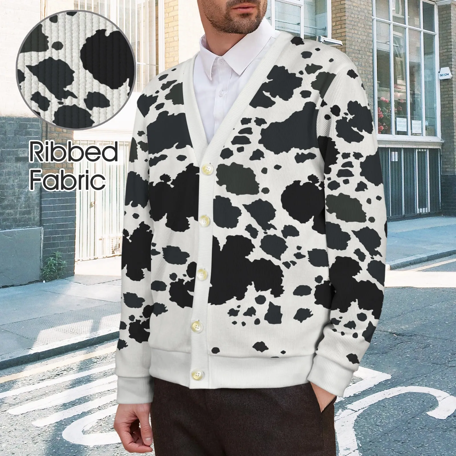 Moo-licious Cow Print Button-Up Cardigan  Trendy Urban Fashion