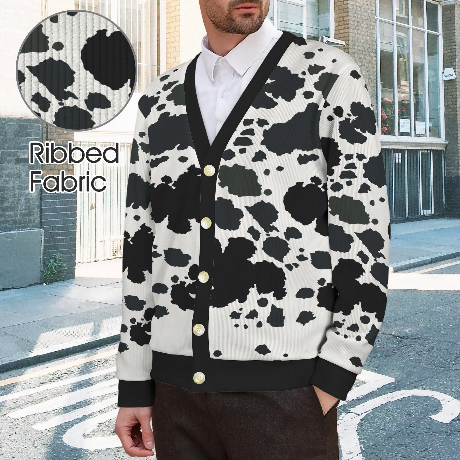 Moo-licious Cow Print Button-Up Cardigan  Trendy Urban Fashion