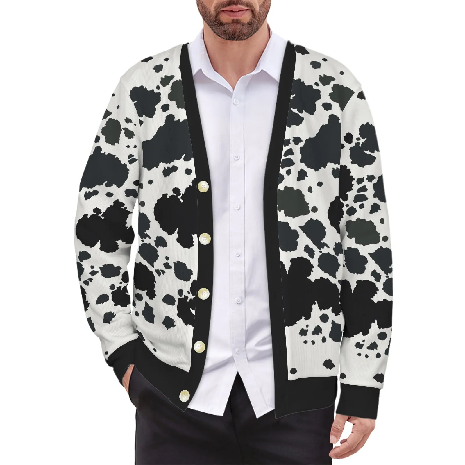 Moo-licious Cow Print Button-Up Cardigan  Trendy Urban Fashion