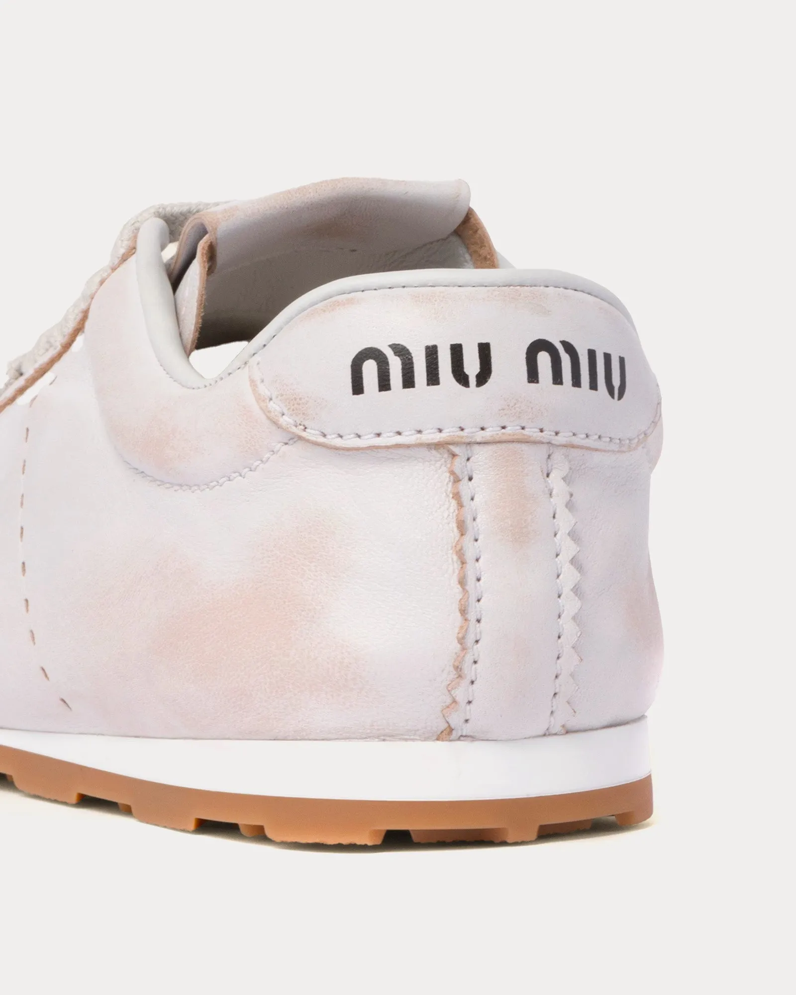 Plume Bleached Nappa Leather White Low Top Sneakers