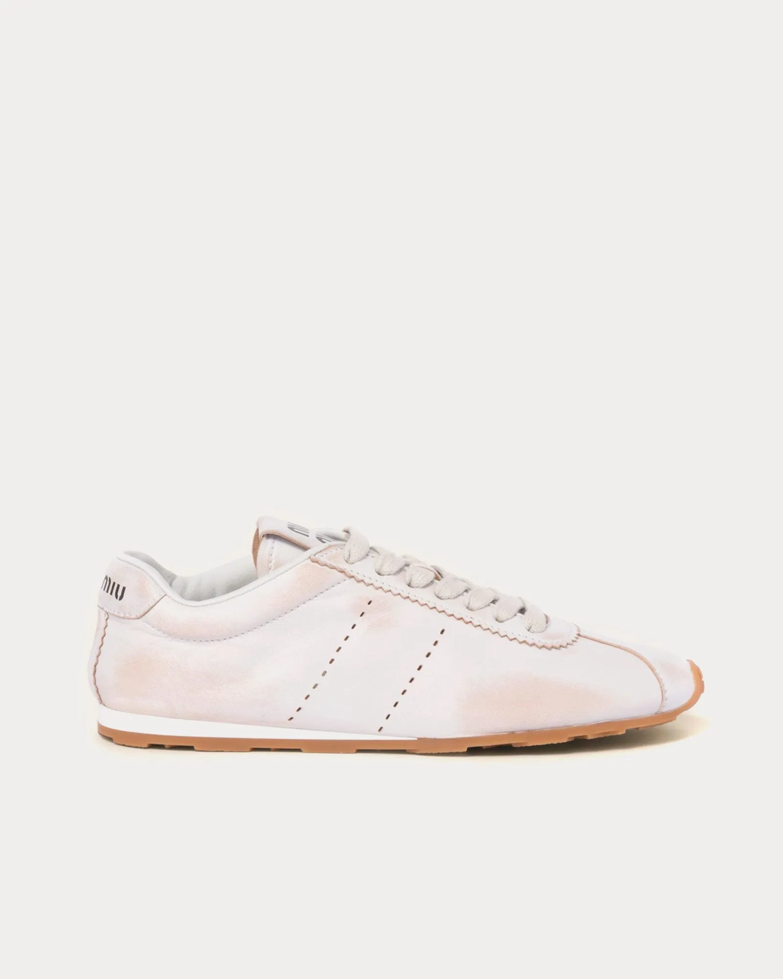 Plume Bleached Nappa Leather White Low Top Sneakers