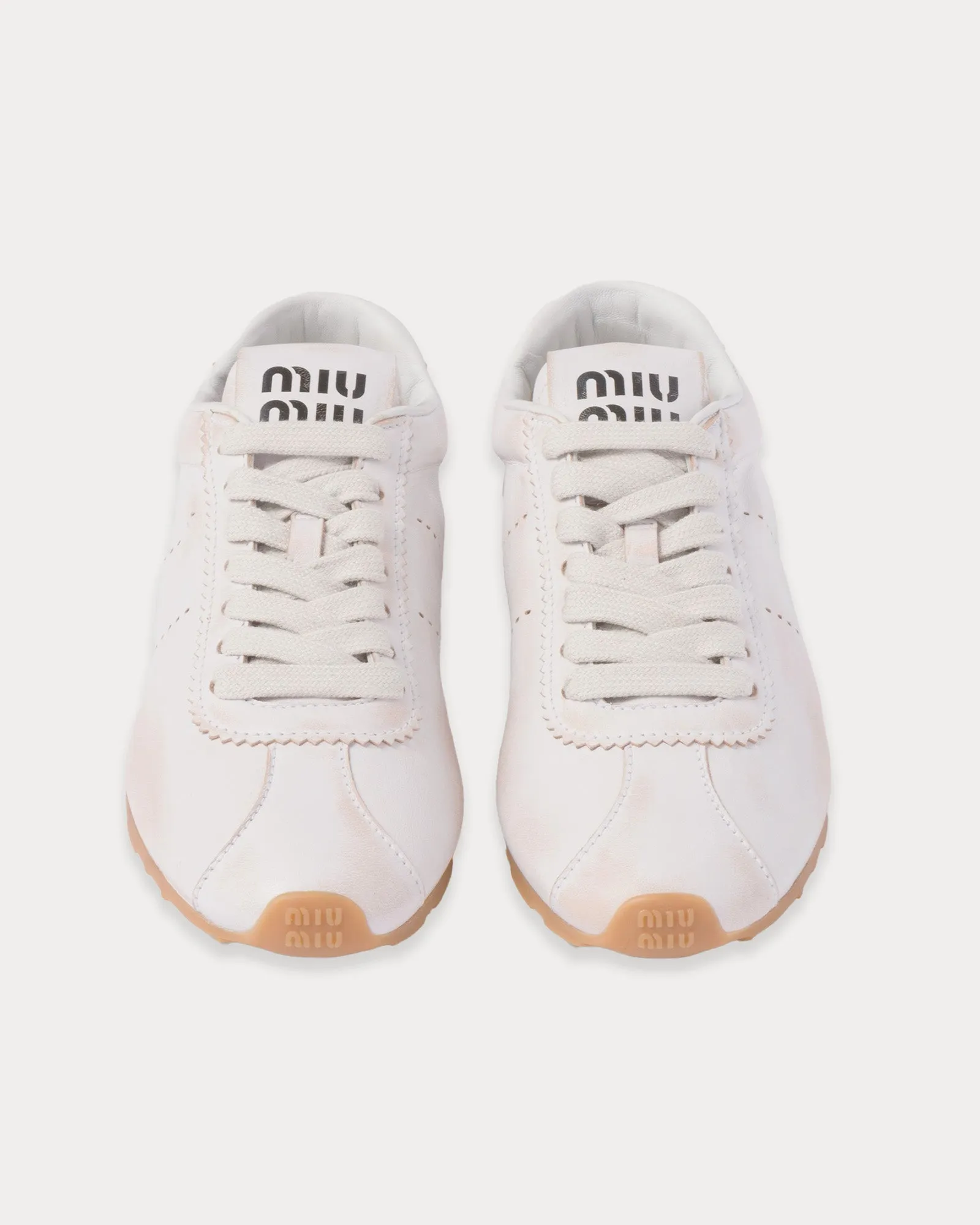 Plume Bleached Nappa Leather White Low Top Sneakers