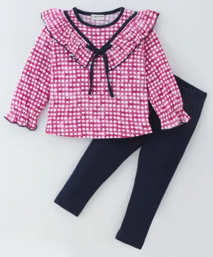 Polka Printed V Frilled Top Leggings Set