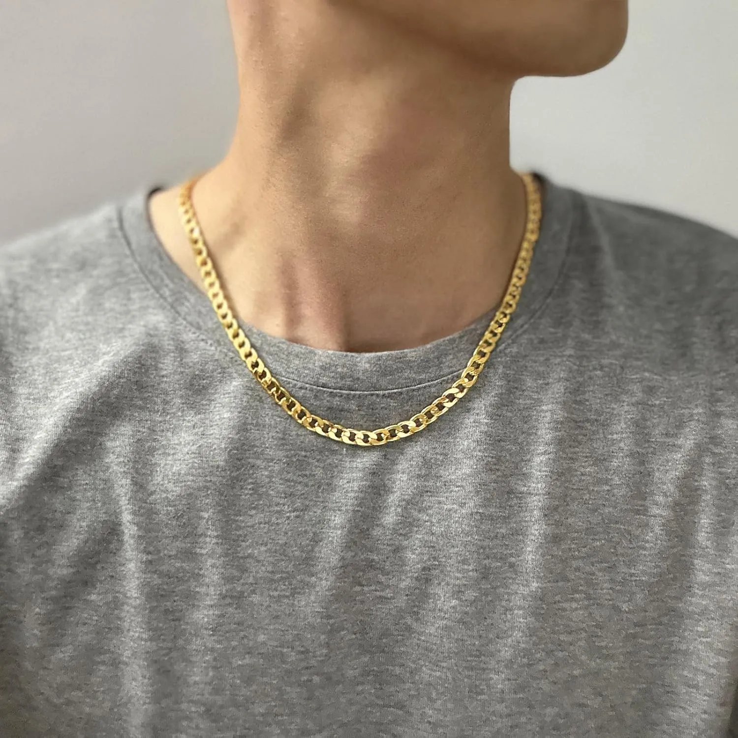 POYAMUSE Gold Chain Necklace, 18K Gold Cuban Link Chain Necklace, 6MM,18/20/22/24/26/28/30 inches, Hip Hop Gold Chain Jewelry
