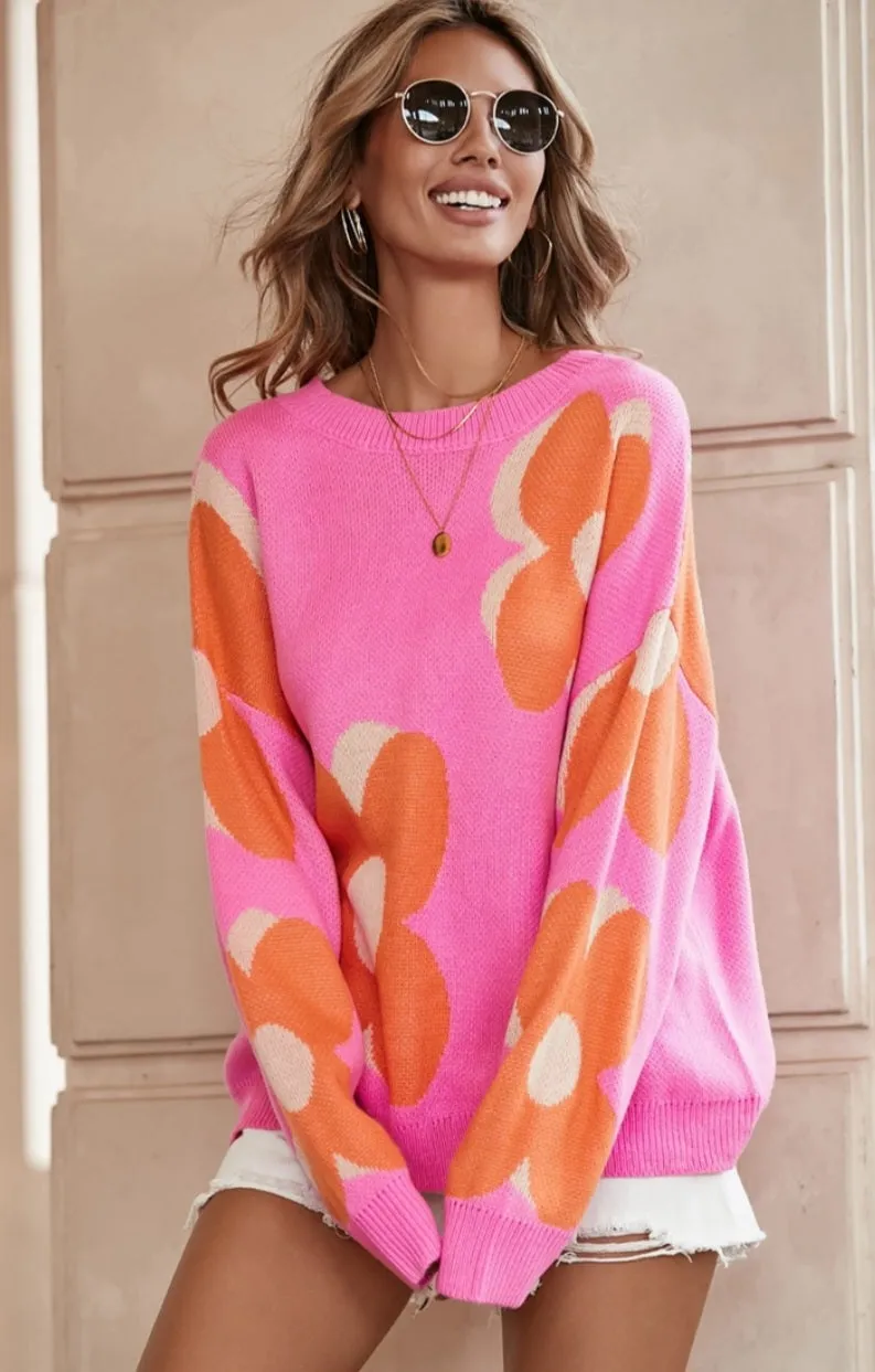 Retro Flower Knit Sweater