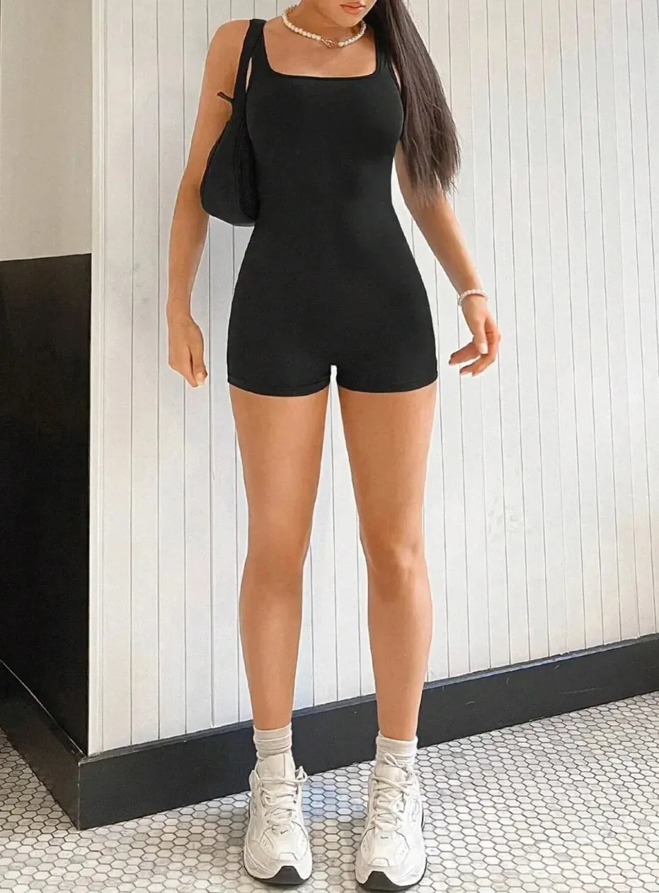 Scoop Neck Biker Romper