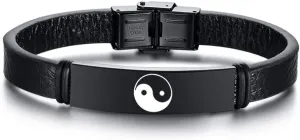 SHNIAN 12MM Taichi Yin - Yang Wristbands, Amulet Jewelry Bracelet Wide Black Leather Black Stainless Steel Clasp Bracelet Cuff for Men Women, (Beautifully Packaged) Adjustable 8.46"