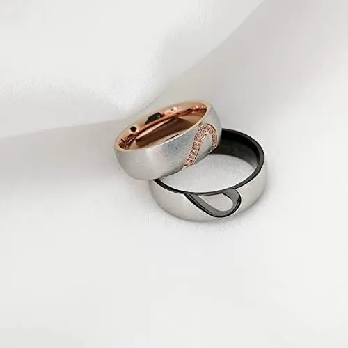 SHNIAN Couple ring Real Love Heart Promise Ring Stainless Steel Heart Shape Puzzle Matching Set Couples Wedding Band(A Pair),Customizable Engraving,Size 5-12