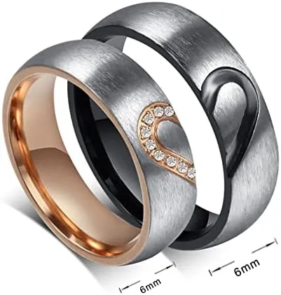 SHNIAN Couple ring Real Love Heart Promise Ring Stainless Steel Heart Shape Puzzle Matching Set Couples Wedding Band(A Pair),Customizable Engraving,Size 5-12