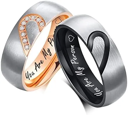 SHNIAN Couple ring Real Love Heart Promise Ring Stainless Steel Heart Shape Puzzle Matching Set Couples Wedding Band(A Pair),Customizable Engraving,Size 5-12