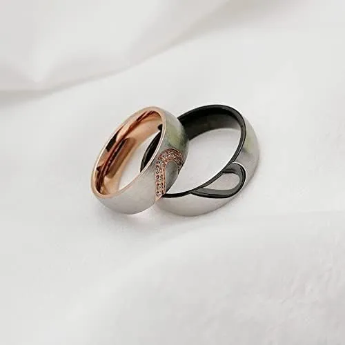 SHNIAN Couple ring Real Love Heart Promise Ring Stainless Steel Heart Shape Puzzle Matching Set Couples Wedding Band(A Pair),Customizable Engraving,Size 5-12
