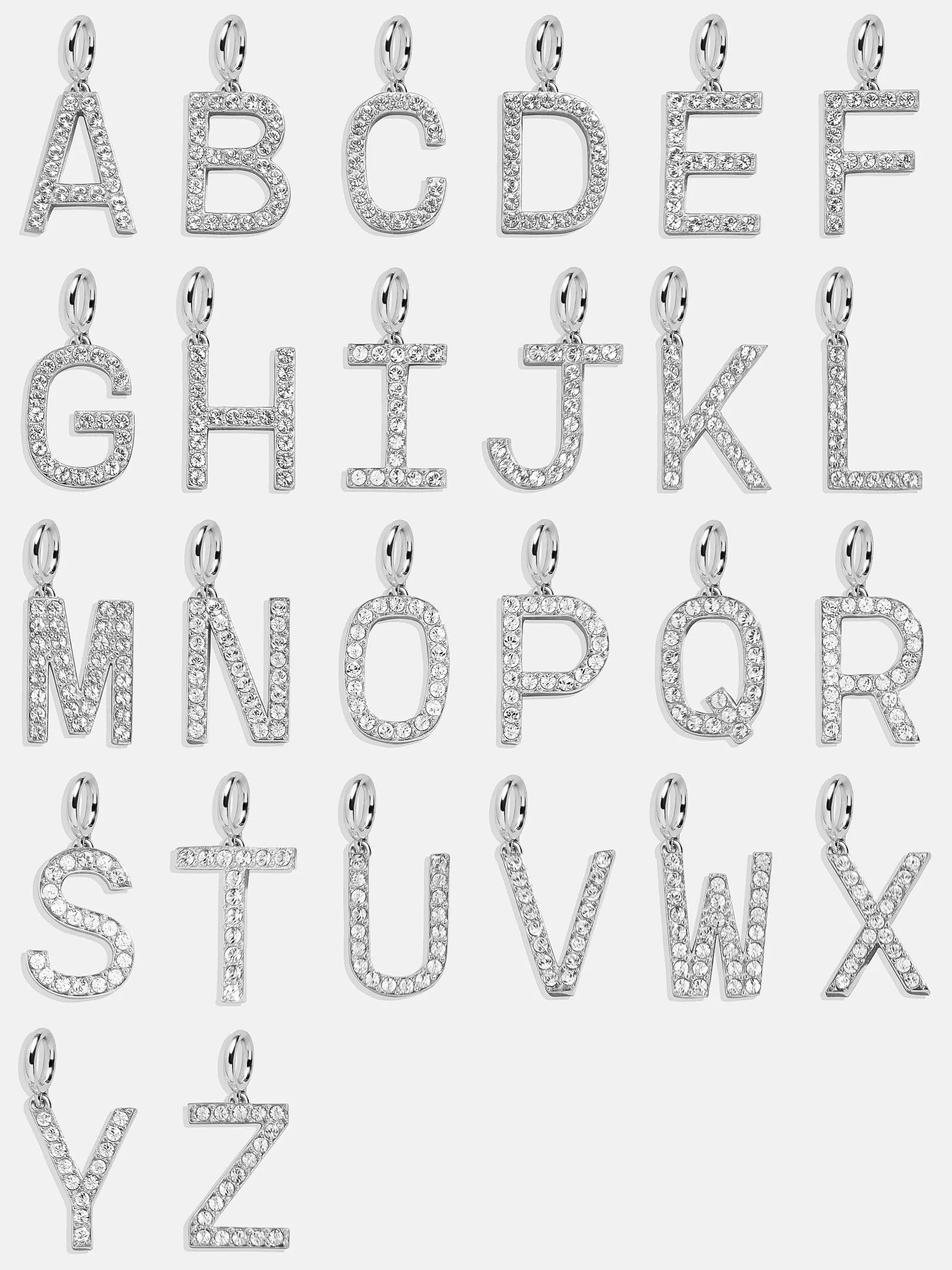 Silver Pave Initial Cluster Charm - E