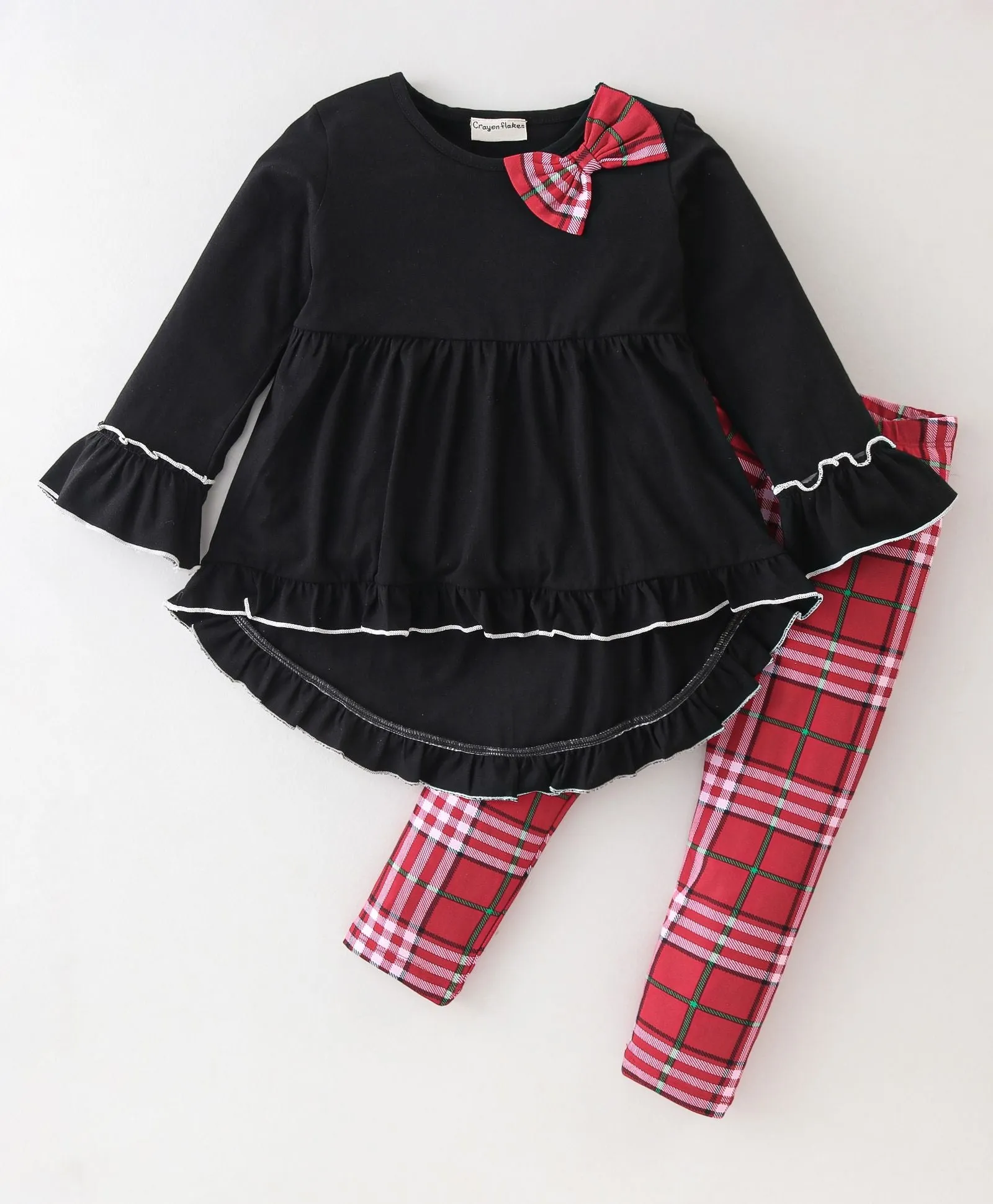 Solid Frilled Top Checkered Leggings Set