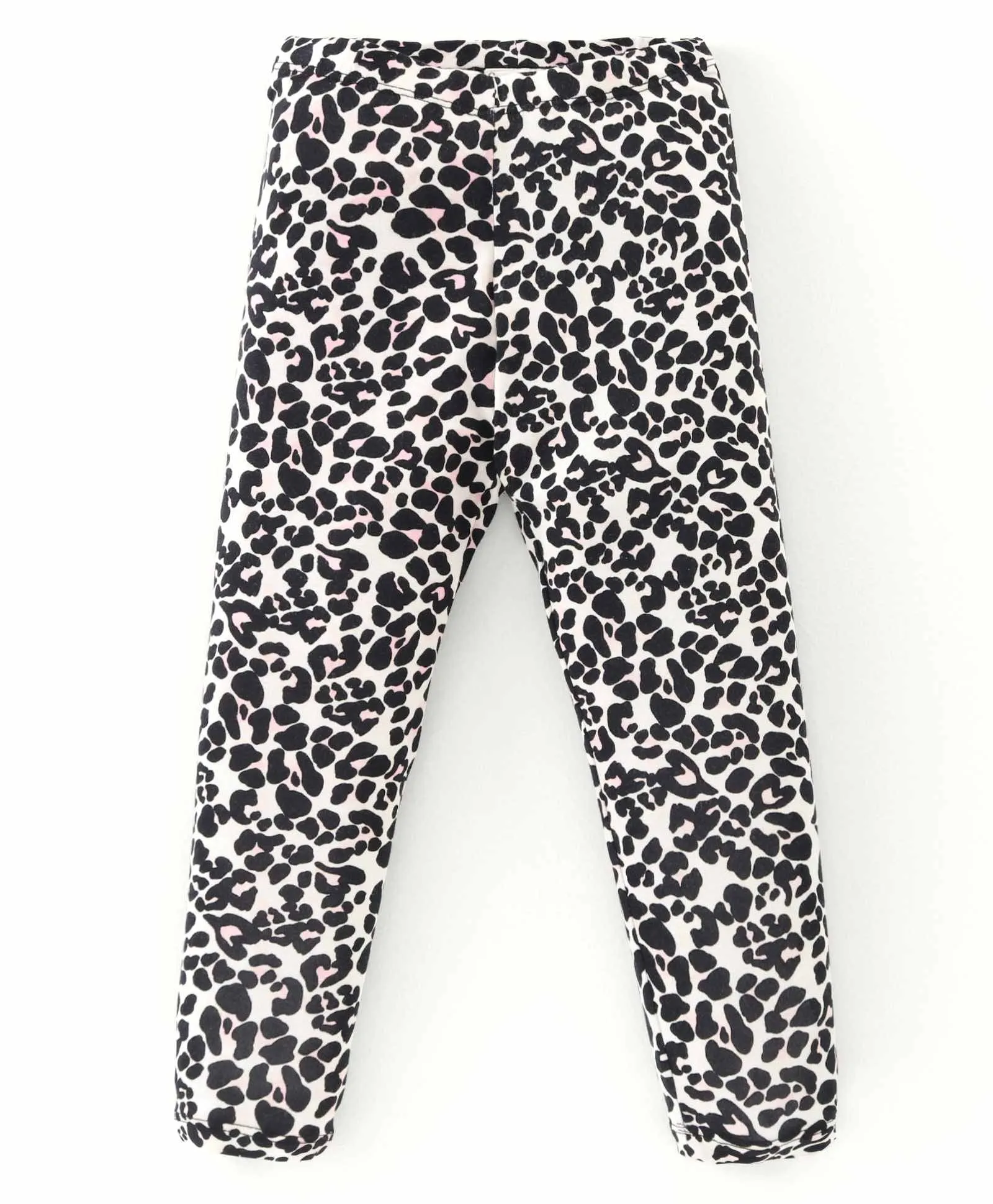 Solid V Frilled Top Animal Print Leggings Set