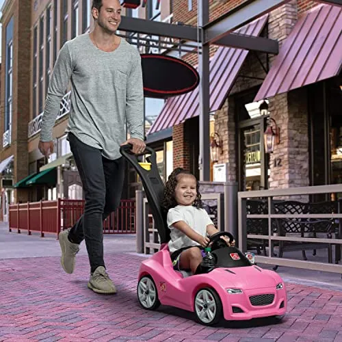 Step2 Whisper Ride Cruiser Kids Push Car, Ride On Car, Seat Belt and Horn, Toddlers 18 - 48 months, Easy Storage, Pink, Large