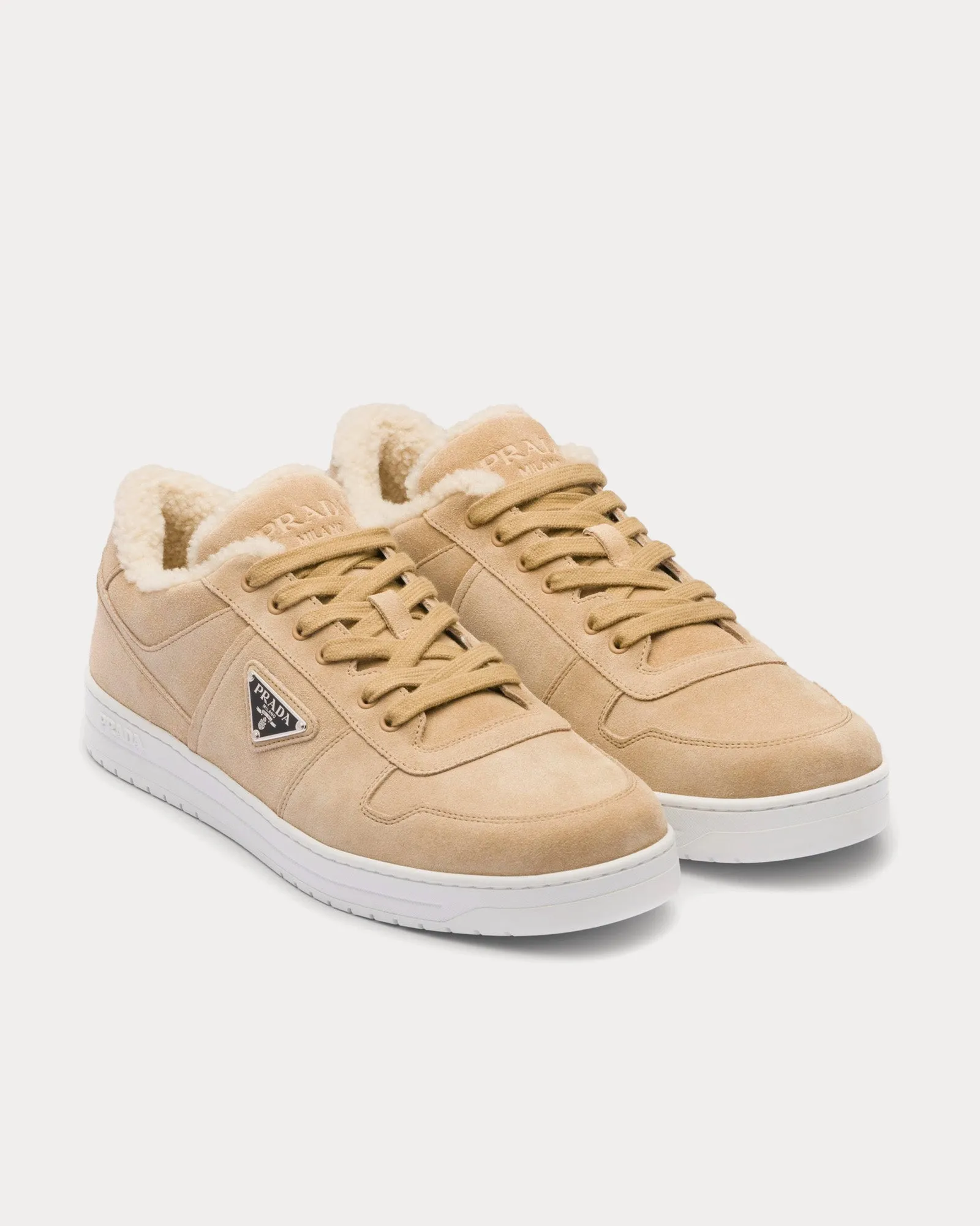 Suede & Shearling Ecru Low Top Sneakers