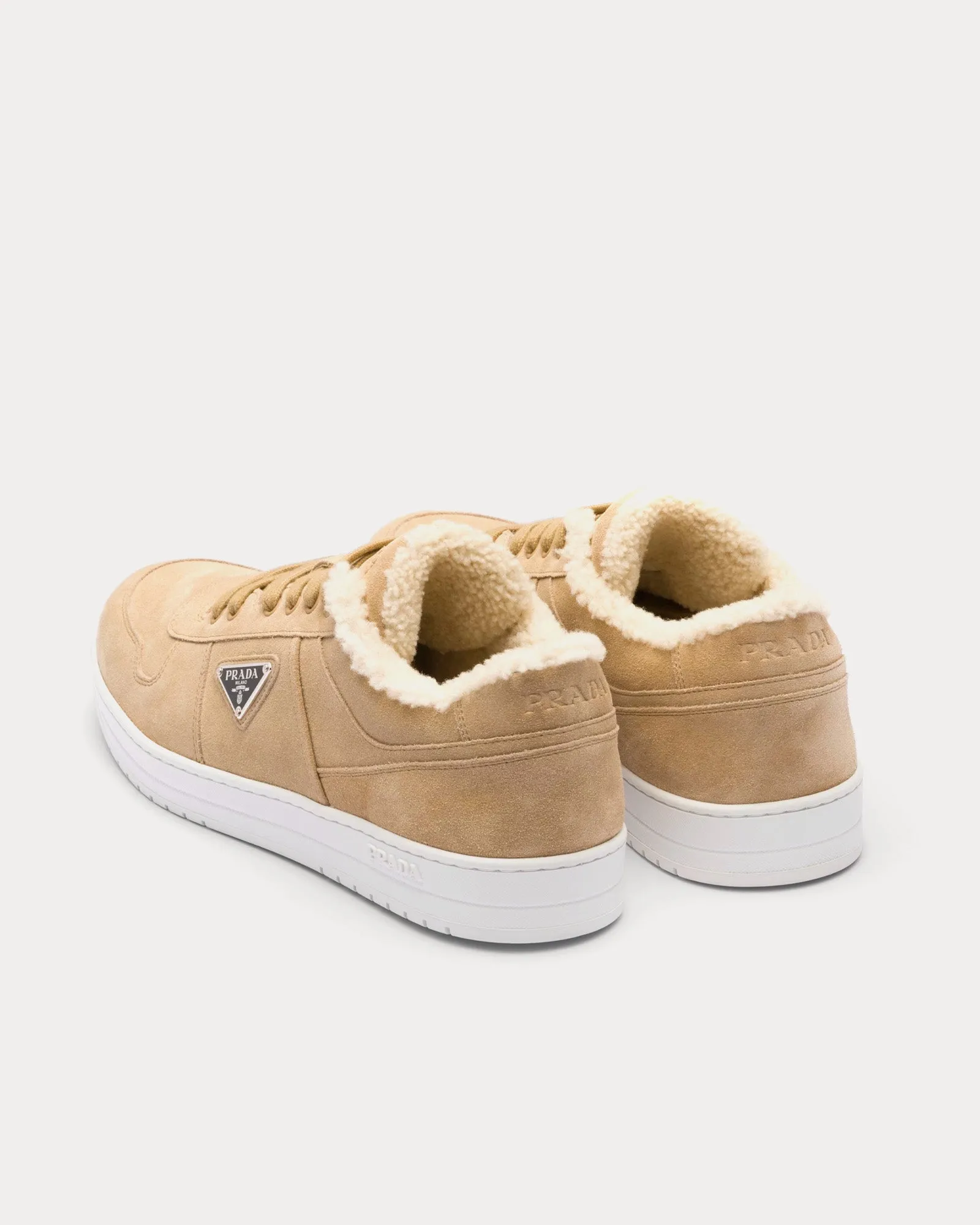 Suede & Shearling Ecru Low Top Sneakers