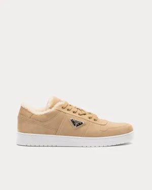 Suede & Shearling Ecru Low Top Sneakers