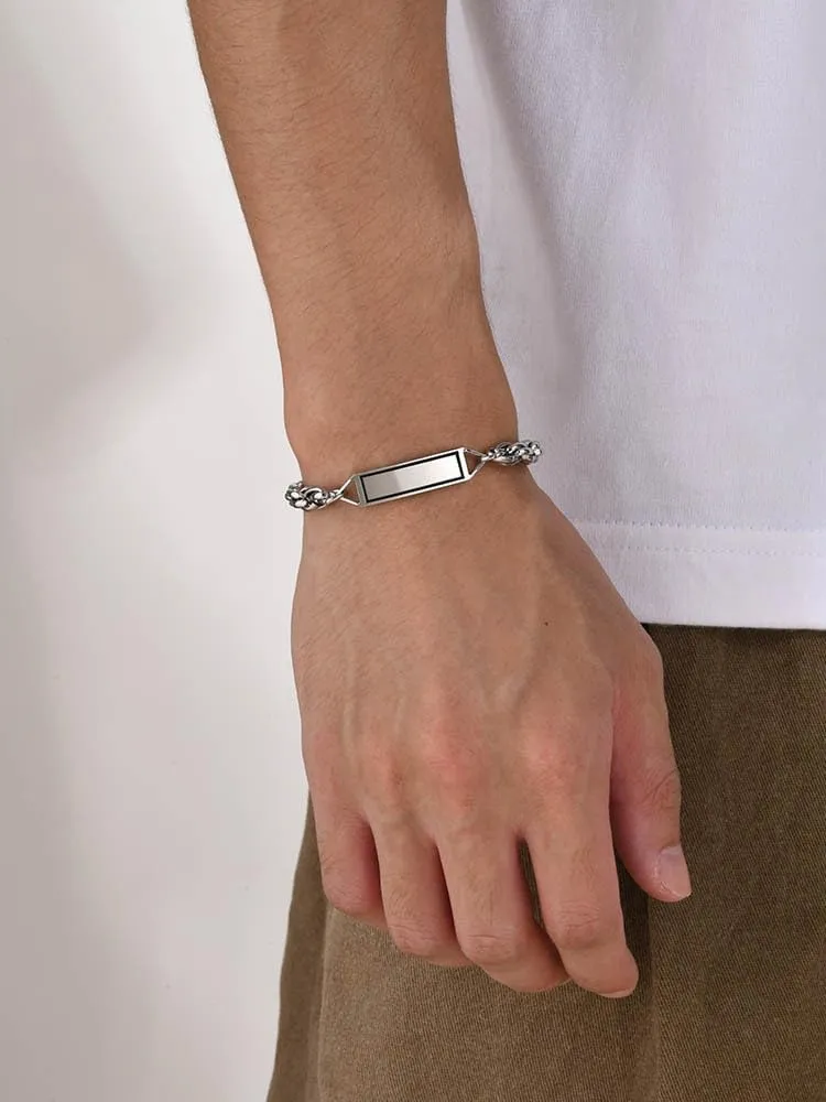 Symbol of Life Prayer Motif Bracelet Stainless Steel Twist Chain Hebrew Chain Link Bracelet with Free Engraved Stainless Steel Id Jewish Jewelry Bracelet for Men & Women/8.3in