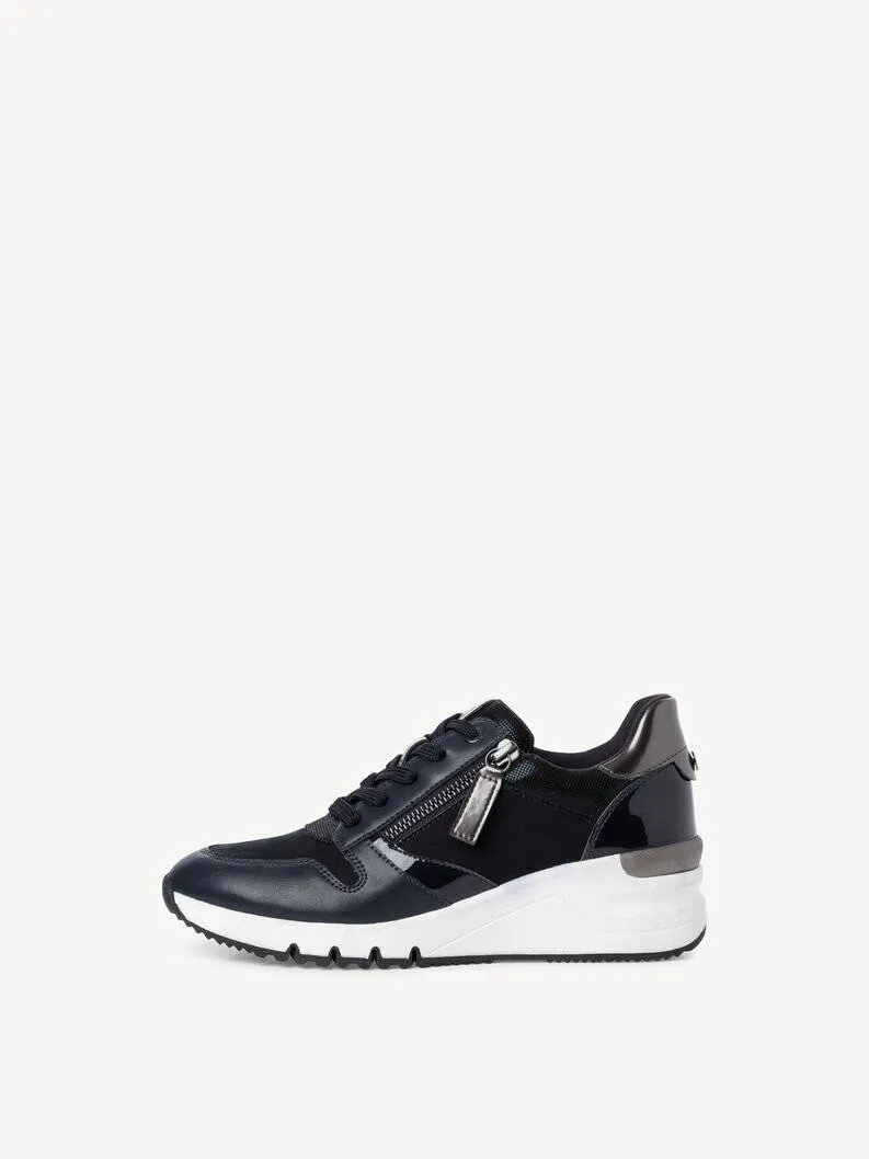 Tamaris Navy Combo Wedge Lace & Zip Up Trainer