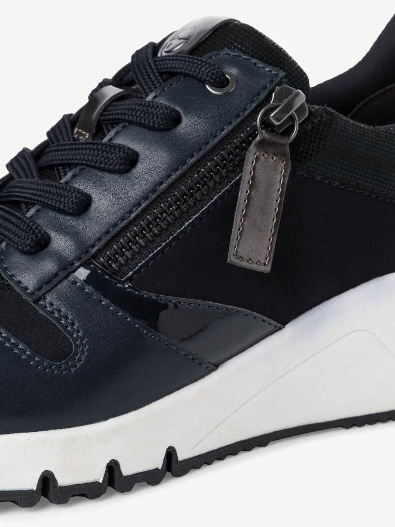 Tamaris Navy Combo Wedge Lace & Zip Up Trainer