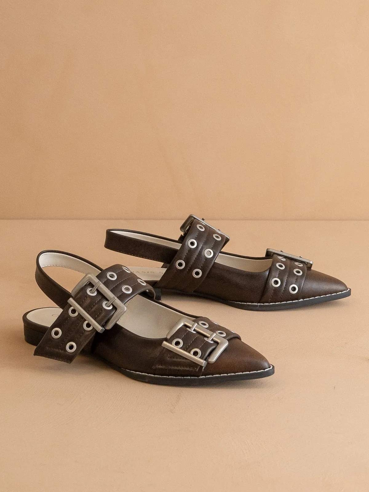 The Harlow | Brown Double Buckle Pointed Ballet Flat *final-sale*