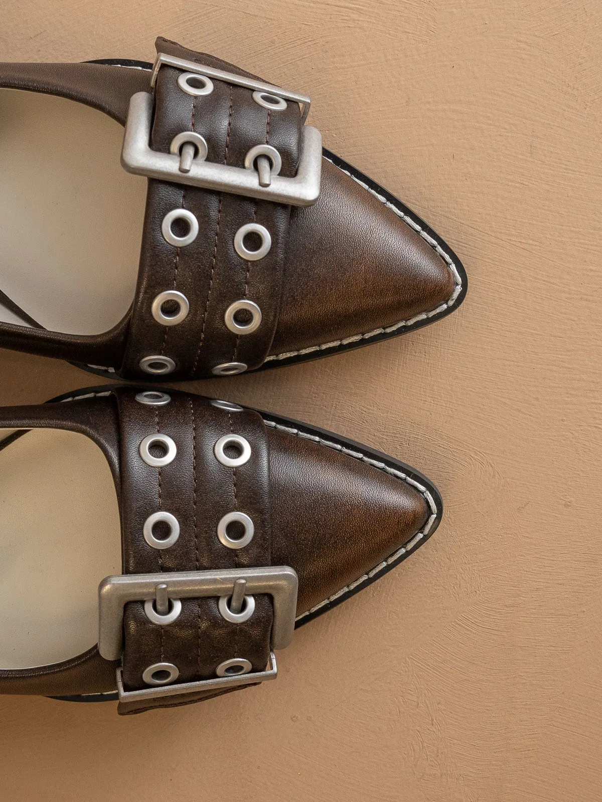 The Harlow | Brown Double Buckle Pointed Ballet Flat *final-sale*