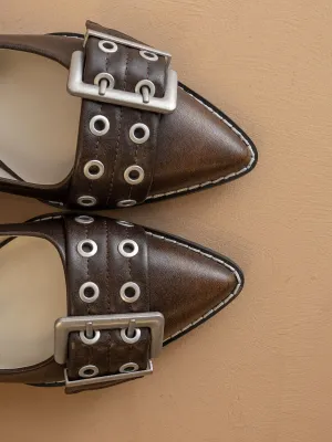 The Harlow | Brown Double Buckle Pointed Ballet Flat *final-sale*