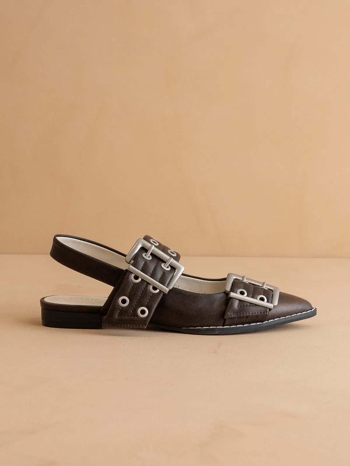 The Harlow | Brown Double Buckle Pointed Ballet Flat *final-sale*