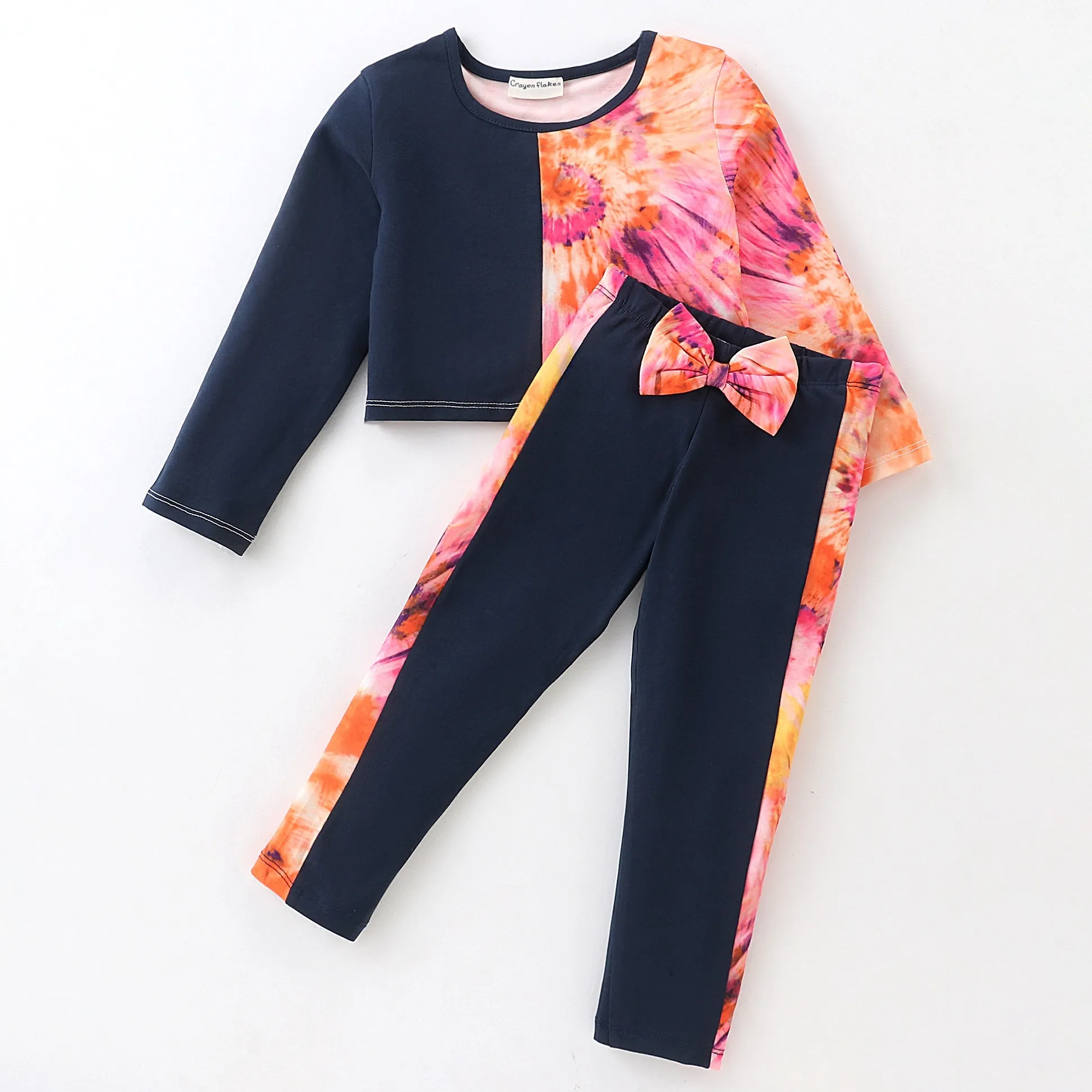 Tie and Dye Color Block Top Leggings Set