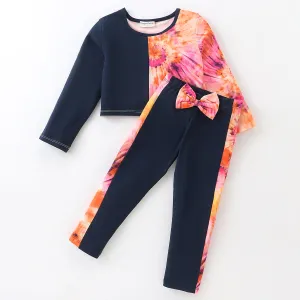 Tie and Dye Color Block Top Leggings Set