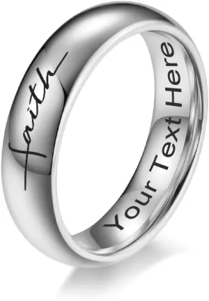 Tungsten carbide Dome Jesus Ring Christian Religious Holy Cross Wedding Engagement Faith Script Cross Blessed Inspirational Ring - Amulet Ring Catholic Ring Jewelry, Size 5 to 13