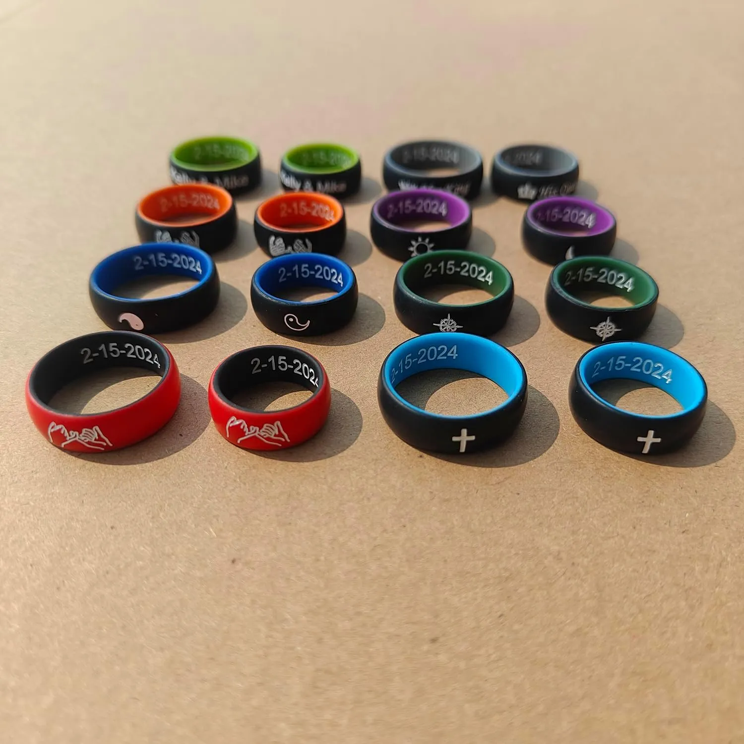 Two-Tone Faith Script Cross Silicone Ring Free Engraved Soft Comfort Fit Dome Christian Ring Faith Cross & Scripture Design Rubber Band for Men Women, Size 6 to 14