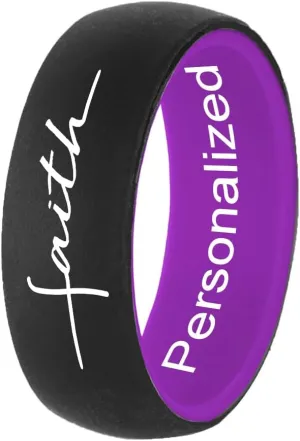 Two-Tone Faith Script Cross Silicone Ring Free Engraved Soft Comfort Fit Dome Christian Ring Faith Cross & Scripture Design Rubber Band for Men Women, Size 6 to 14