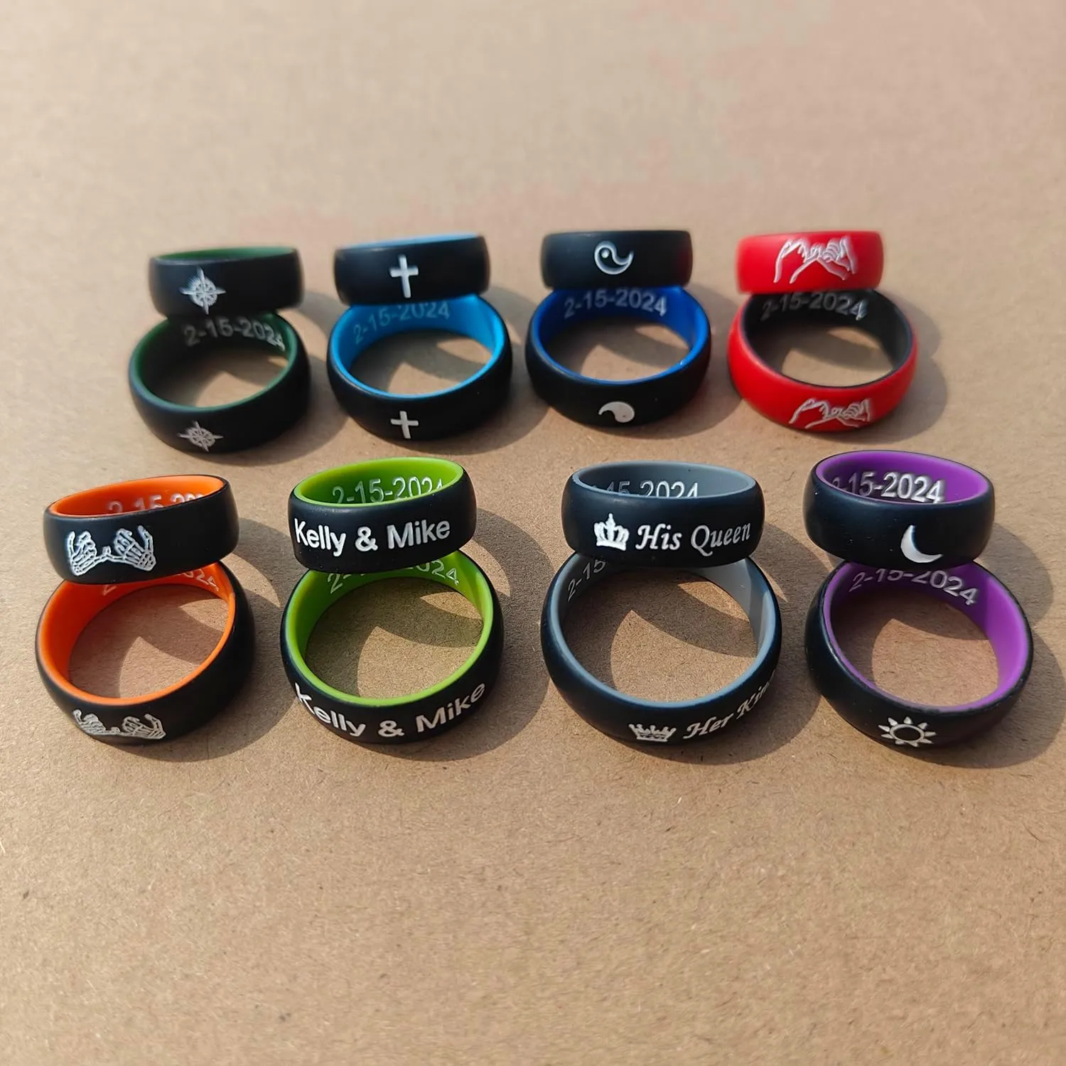 Two-Tone Faith Script Cross Silicone Ring Free Engraved Soft Comfort Fit Dome Christian Ring Faith Cross & Scripture Design Rubber Band for Men Women, Size 6 to 14