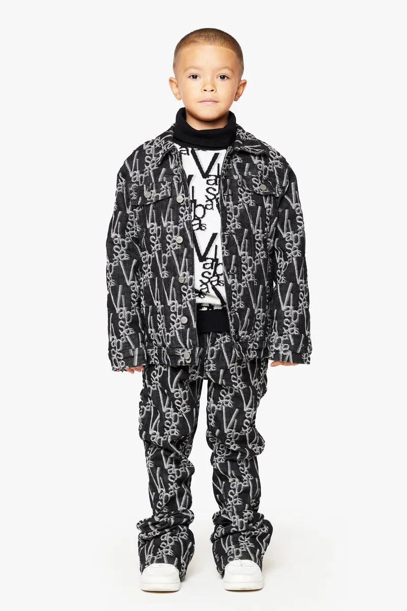 V-INK" Denim Jacket - Black/White