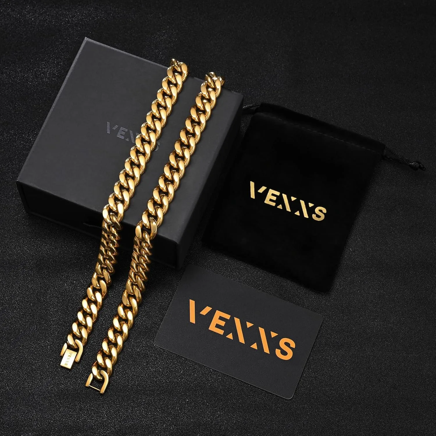 VEXXS Cuban Link Chain Flat Cut, 18K Real Gold Plated Necklace, Durable No Color Fading 10mm 12mm Men's Street Wear Hip Pop Urban Fashion Cuban Necklace