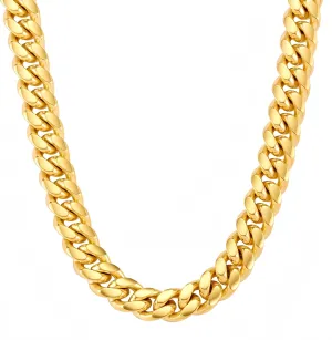 VEXXS Cuban Link Chain Flat Cut, 18K Real Gold Plated Necklace, Durable No Color Fading 10mm 12mm Men's Street Wear Hip Pop Urban Fashion Cuban Necklace
