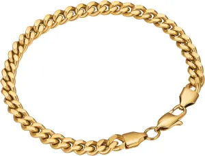 VEXXS Men's Bracelet Flat Cut, 18K Real Gold Plated Miami Cuban Link Bracelet for Men, Diamond Cut Durable No Color Fading Cuban 6mm Mens Gold Bracelet Street Wear Urban Fashion