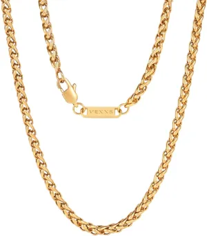 VEXXS Wheat Chain, 18K Real Gold Plated Mens Necklace Gold Chain, Durable No Color Fading 3mm 4mm Miami Cuban Link Chain Urban Fashion Street Wear