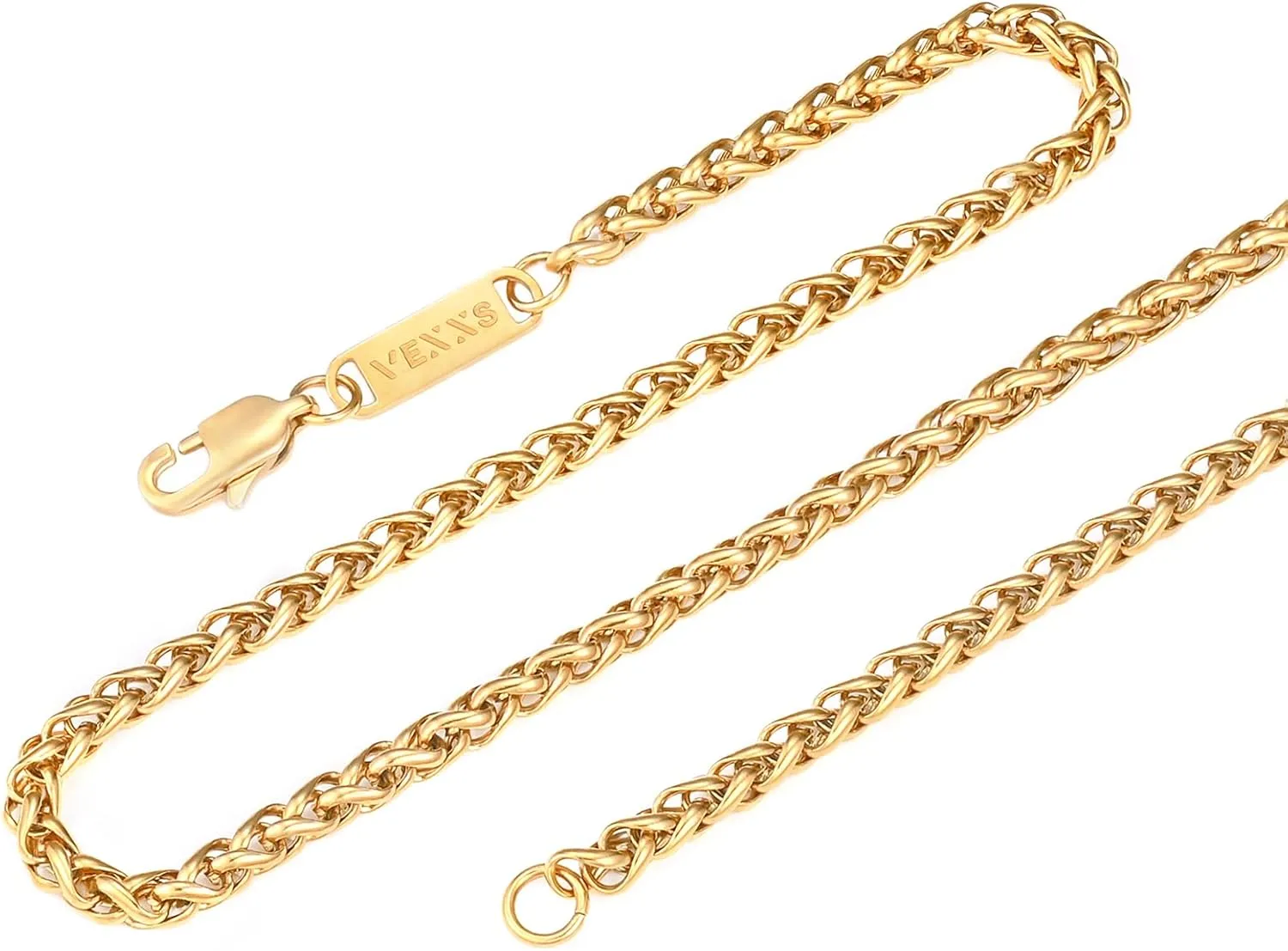 VEXXS Wheat Chain, 18K Real Gold Plated Mens Necklace Gold Chain, Durable No Color Fading 3mm 4mm Miami Cuban Link Chain Urban Fashion Street Wear