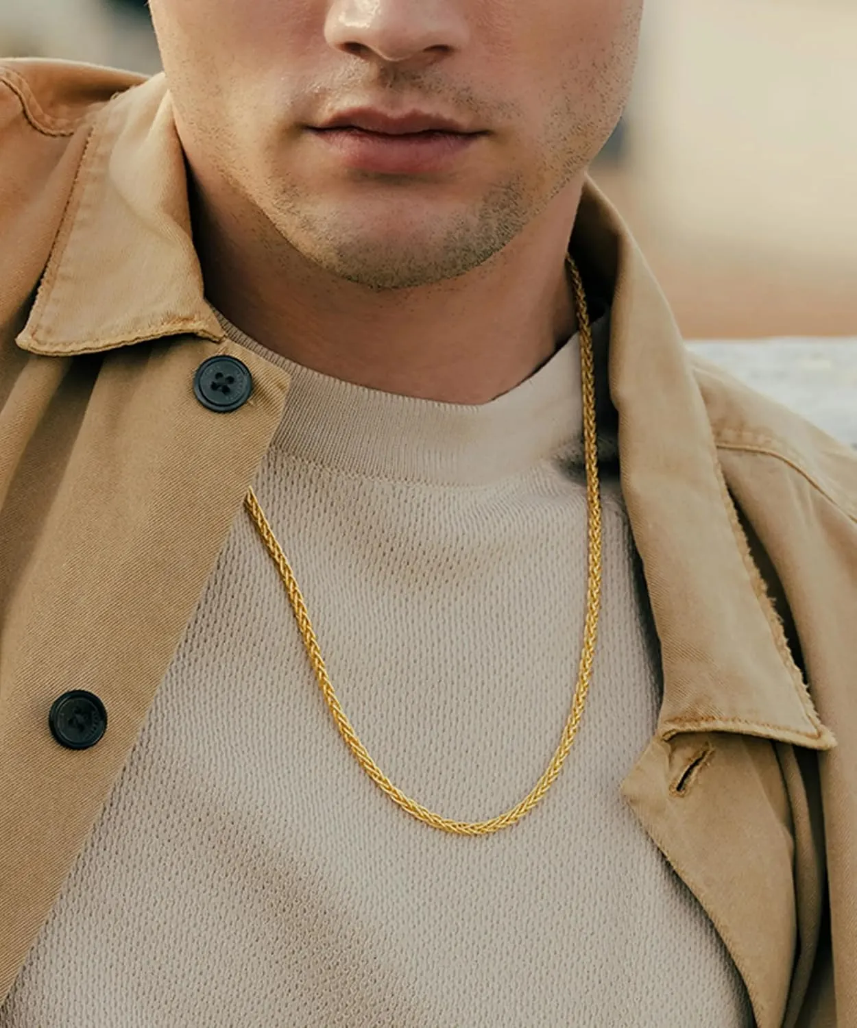 VEXXS Wheat Chain, 18K Real Gold Plated Mens Necklace Gold Chain, Durable No Color Fading 3mm 4mm Miami Cuban Link Chain Urban Fashion Street Wear
