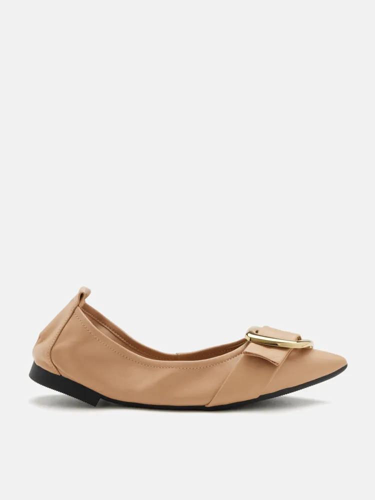Vivienne Gold Buckled Pointed-Toe Flats
