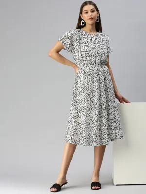 Women Self Design A-Line White Dress