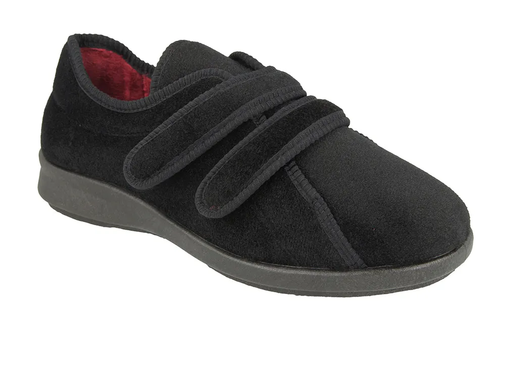 Womens Wide Fit Adjustable Eunice Black Slippers