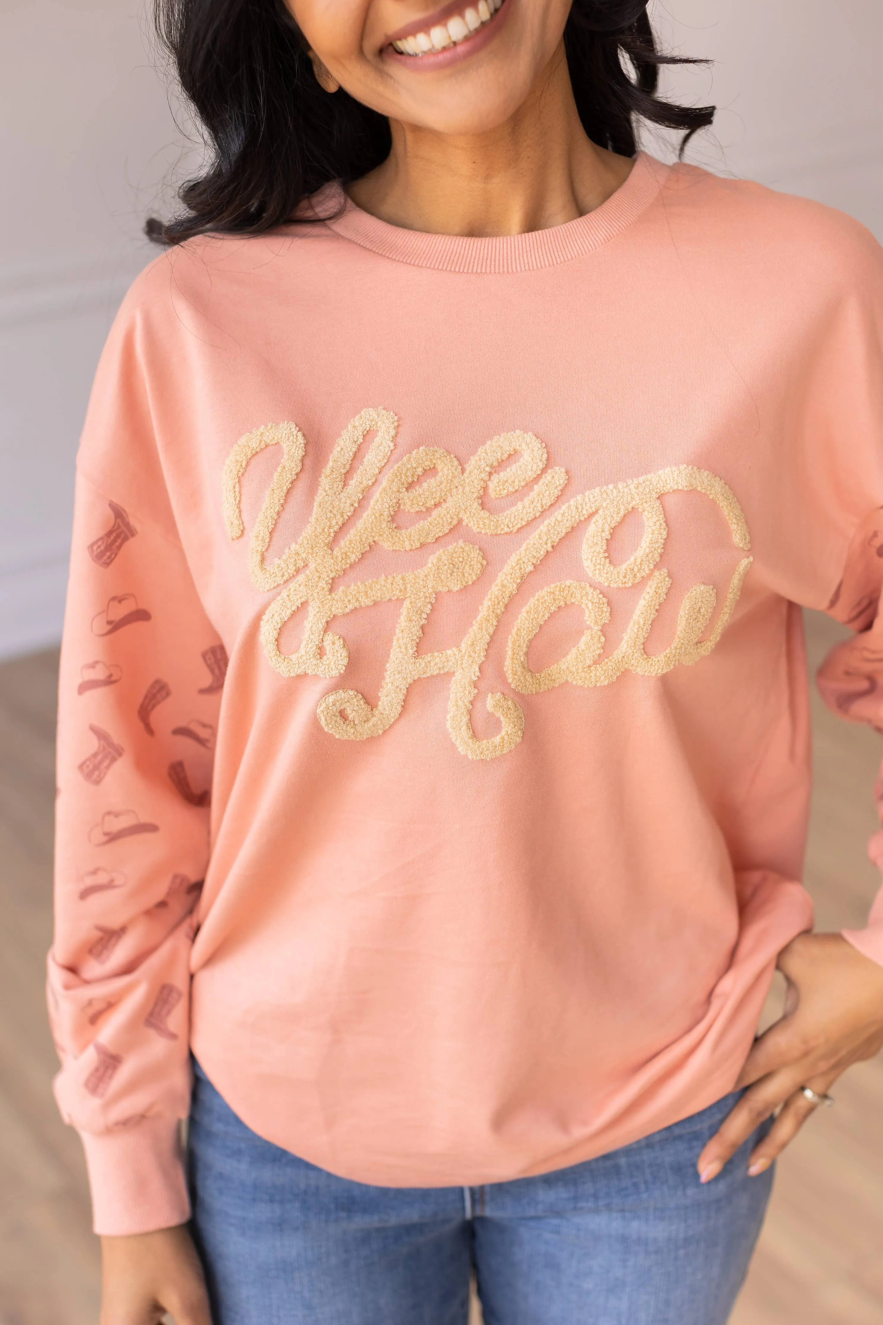 Yee Haw Blush Pink Pullover: Pink / L