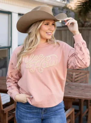 Yee Haw Blush Pink Pullover: Pink / L